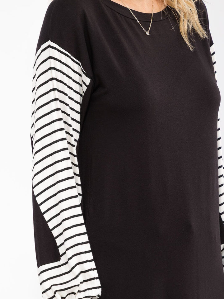 WOMEN'S LONG STRIPES SLEEVE COLORBLOCK LOOSE FIT TOP