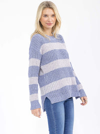 WOMEN'S LONG SLEEVE KNIT COLORBLOCK PULLOVER SWEATER