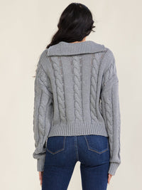 WOMEN'S LONG SLEEVE ZIP UP CABLE KNIT PULLOVER SWEATER