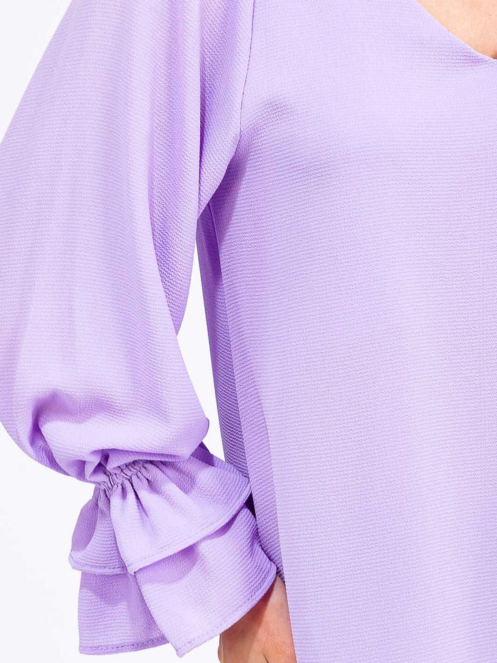 WOMEN'S LONG RUFFLE SLEEVE V-NECK BLOUSE