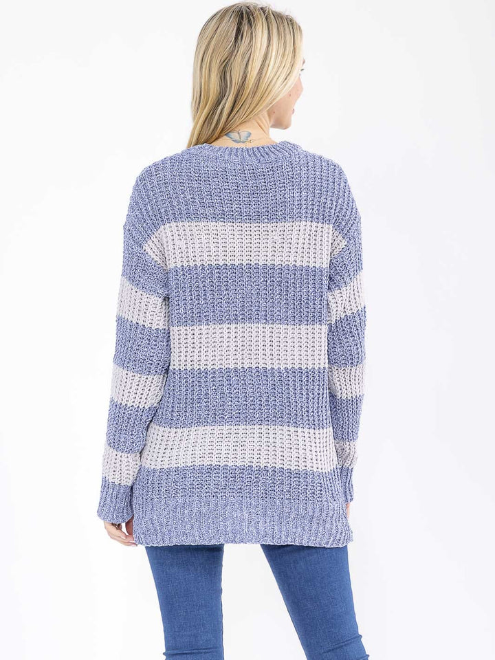 WOMEN'S LONG SLEEVE KNIT COLORBLOCK PULLOVER SWEATER