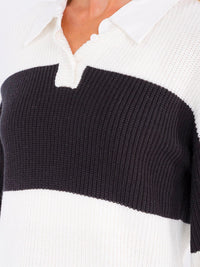 WOMEN'S LONG SLEEVE BUTTON UP V-NECK COLORBLOCK KNIT SWEATER
