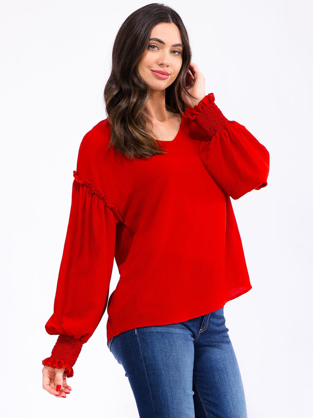 WOMEN'S LONG SLEEVE V-NECK TRIM DETAILED BLOUSE