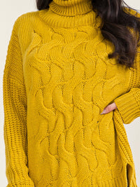 WOMEN'S LONG SLEEVE TURTLE NECK CABLE KNIT PULLOVER SWEATER