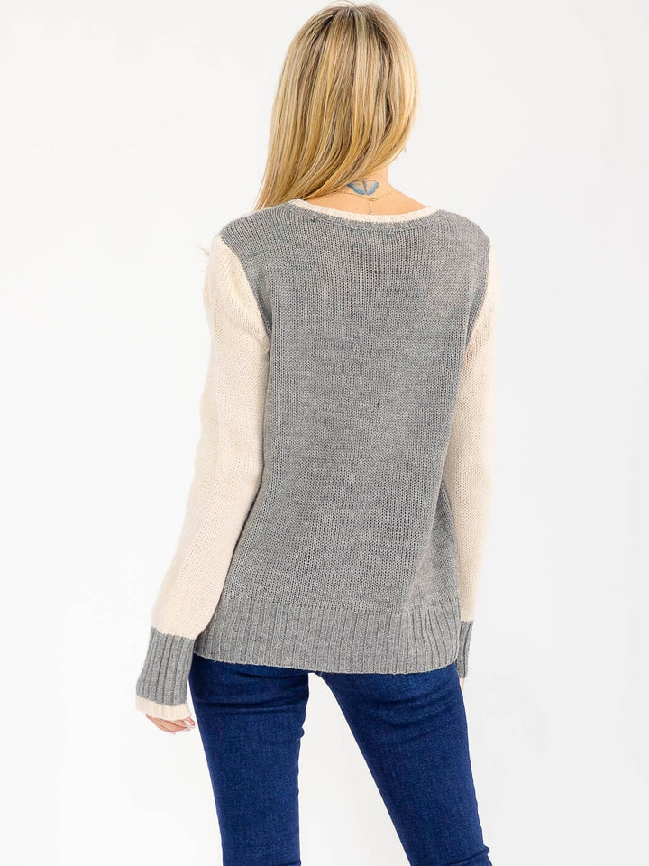 WOMEN'S LONG SLEEVE ANIMAL PRINT PULLOVER KNIT SWEATER