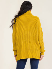WOMEN'S LONG SLEEVE TURTLE NECK CABLE KNIT PULLOVER SWEATER