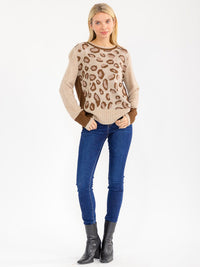 WOMEN'S LONG SLEEVE ANIMAL PRINT PULLOVER KNIT SWEATER