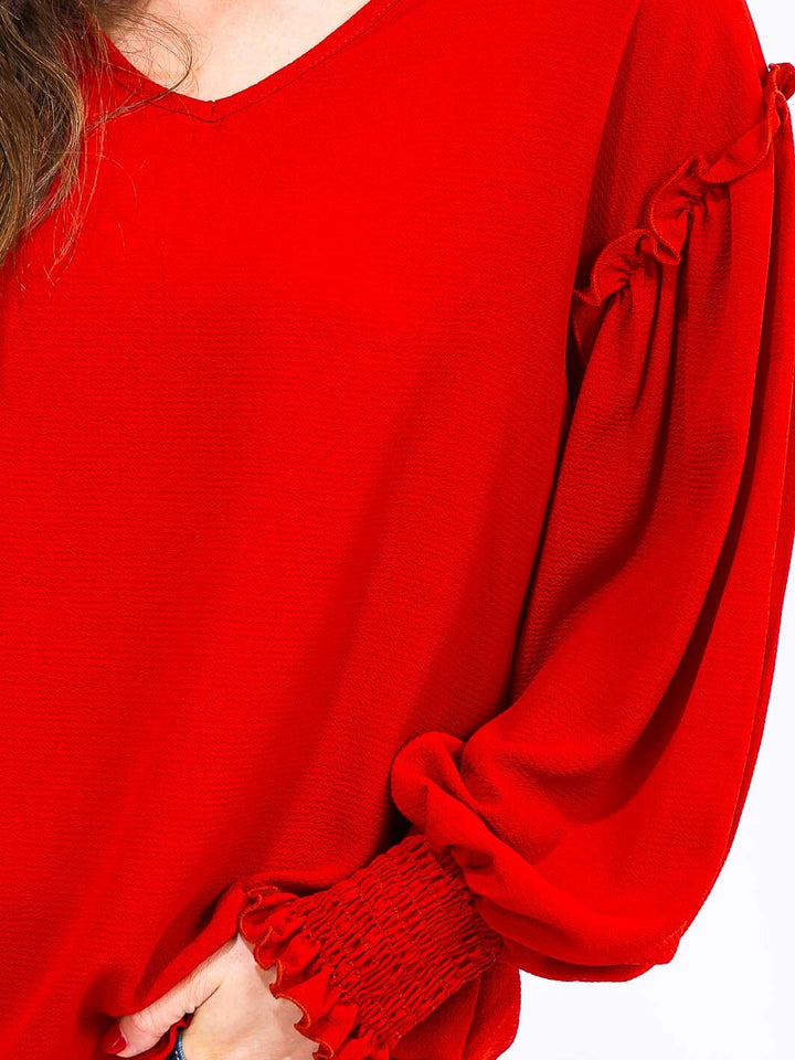 WOMEN'S LONG SLEEVE V-NECK TRIM DETAILED BLOUSE