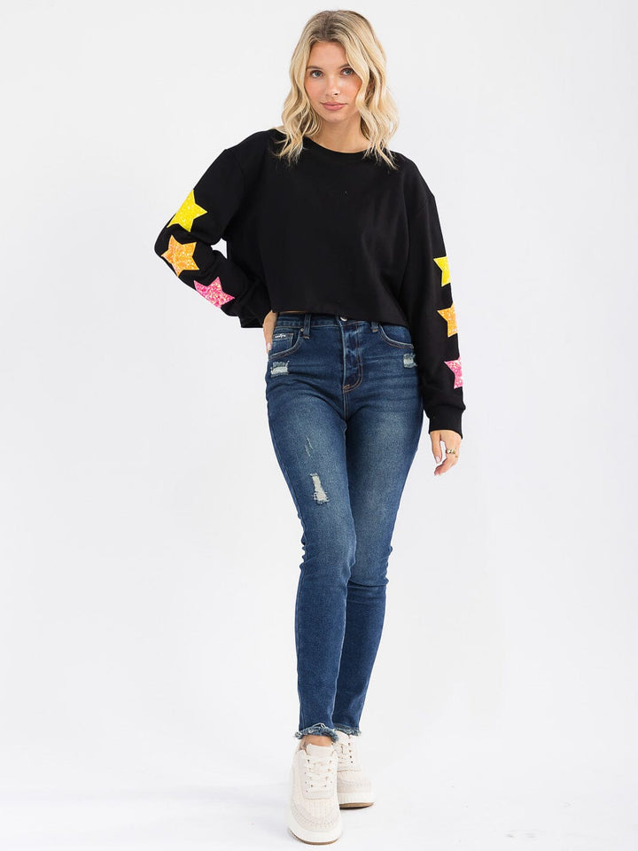 WOMEN'S LONG SLEEVE SEQUINS STARS DETAILED PULLOVER SWEATER