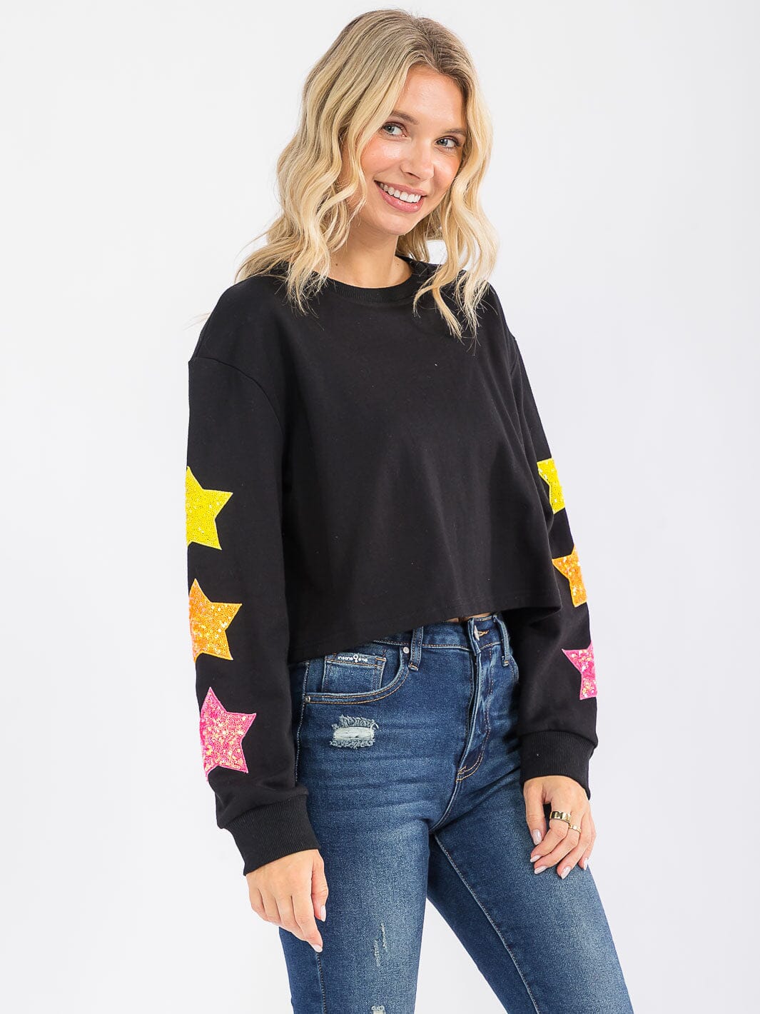 WOMEN'S LONG SLEEVE SEQUINS STARS DETAILED PULLOVER SWEATER