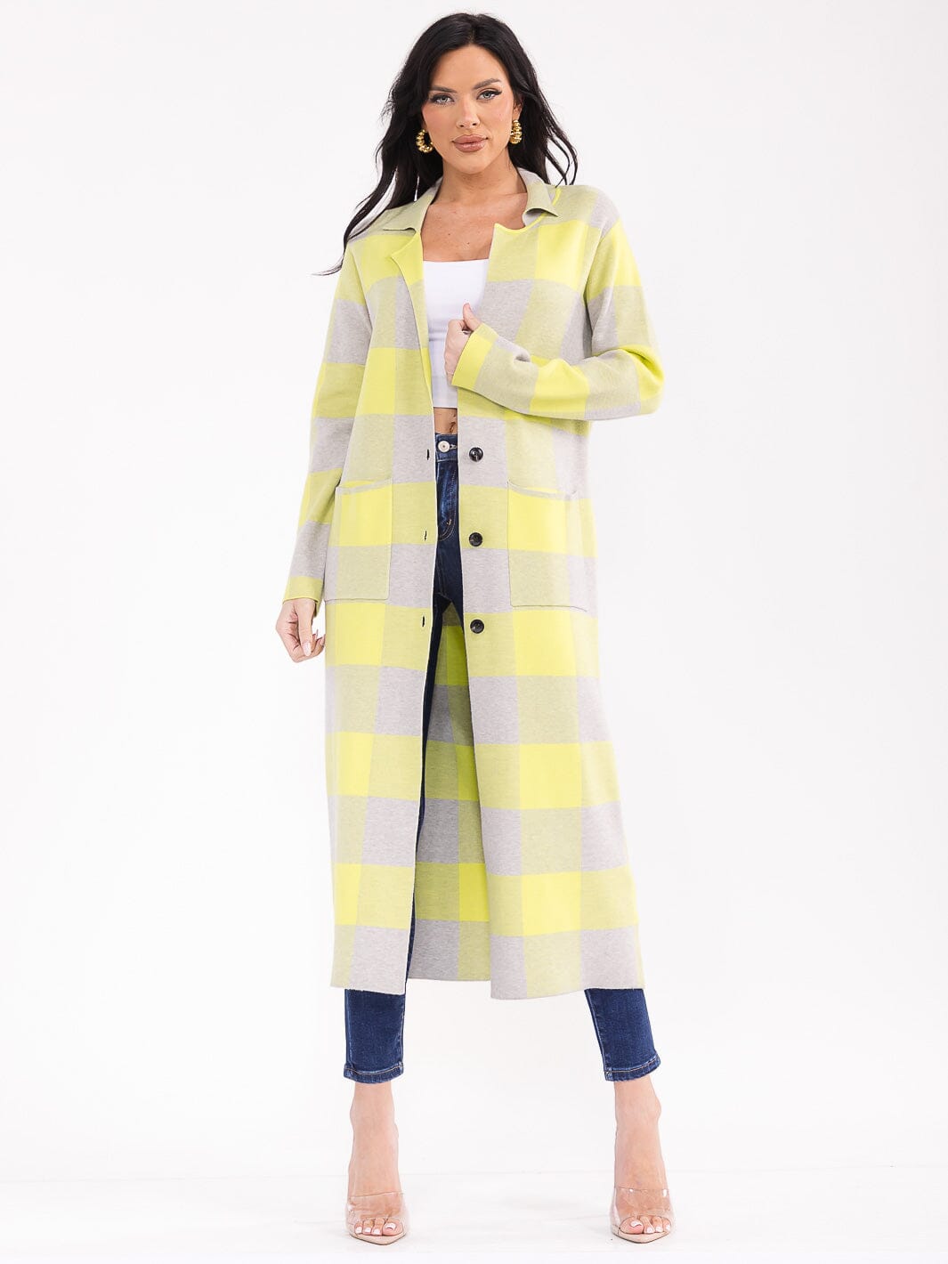 WOMEN'S LONG SLEEVE BUTTON CLOSURE FRONT POCKETS COLORBLOCK CARDIGAN