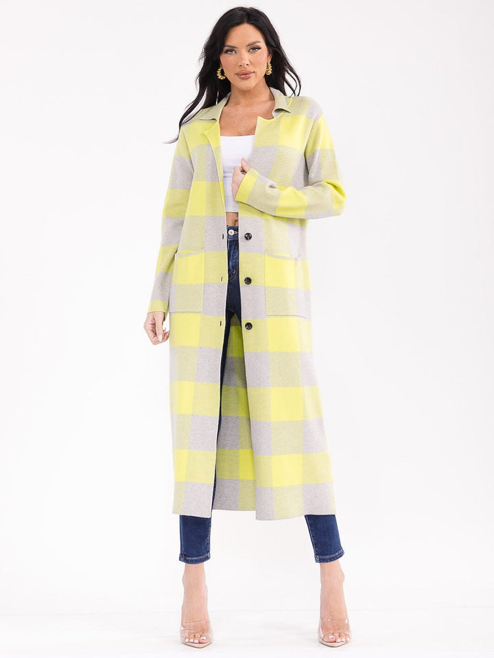 WOMEN'S LONG SLEEVE BUTTON CLOSURE FRONT POCKETS COLORBLOCK CARDIGAN