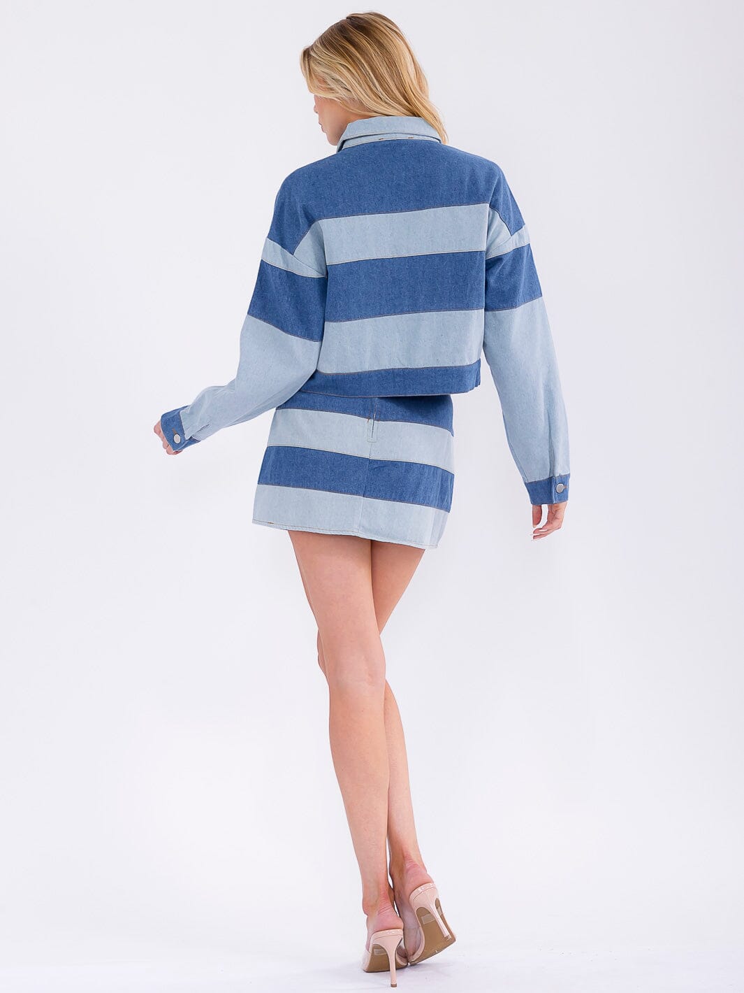 WOMEN'S LONG SLEEVE JACKET & MINI SKIRT TWO TONE DENIM 2PC. SET