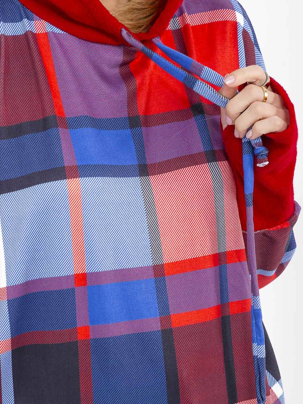 WOMEN'S LONG SLEEVE COLORBLOCK HOODED PLAID TOP