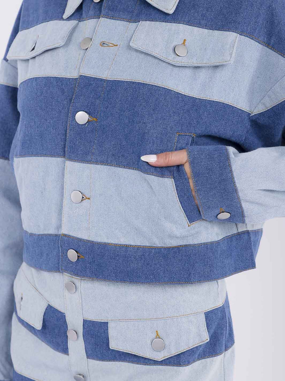 WOMEN'S LONG SLEEVE JACKET & MINI SKIRT TWO TONE DENIM 2PC. SET