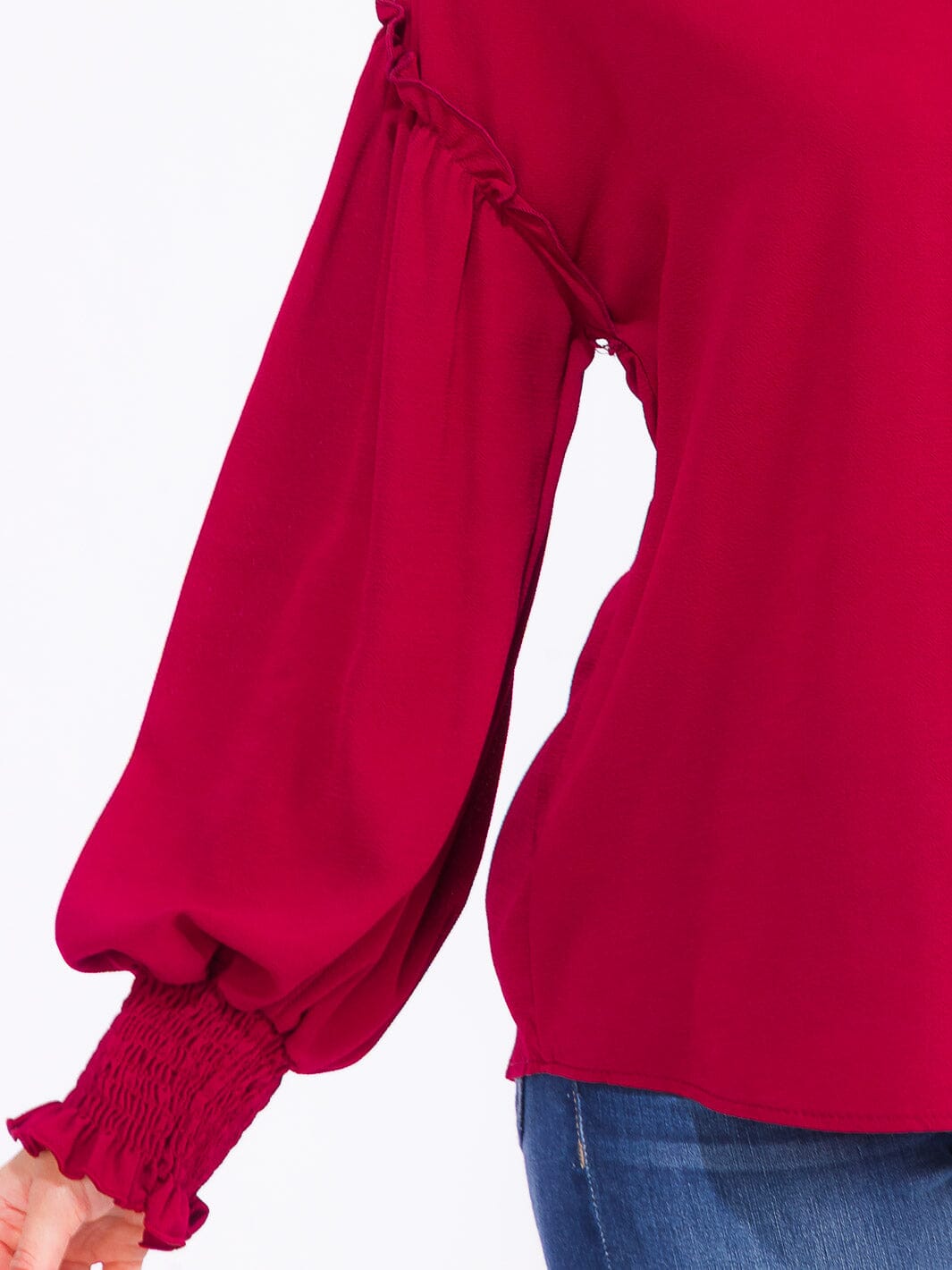 WOMEN'S LONG SLEEVE V-NECK TRIM DETAILED BLOUSE