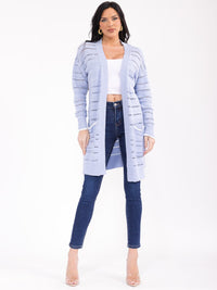 WOMEN'S LONG SLEEVE OPEN FRONT POCKETS HEART PRINT KNIT CARDIGAN