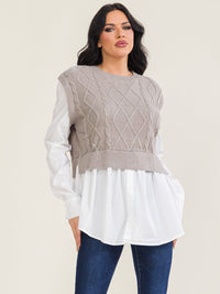 WOMEN'S LONG SLEEVE CABLE KNIT PULLOVER SWEATER TOP