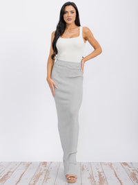 WOMEN'S ELASTIC WAIST SHIMMER PENCIL MAXI SKIRT