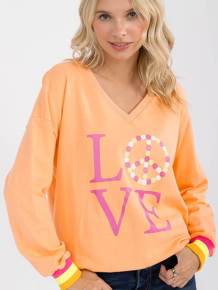 WOMEN'S LONG SLEEVE V-NECK GRAPHIC PULLOVER SWEATER