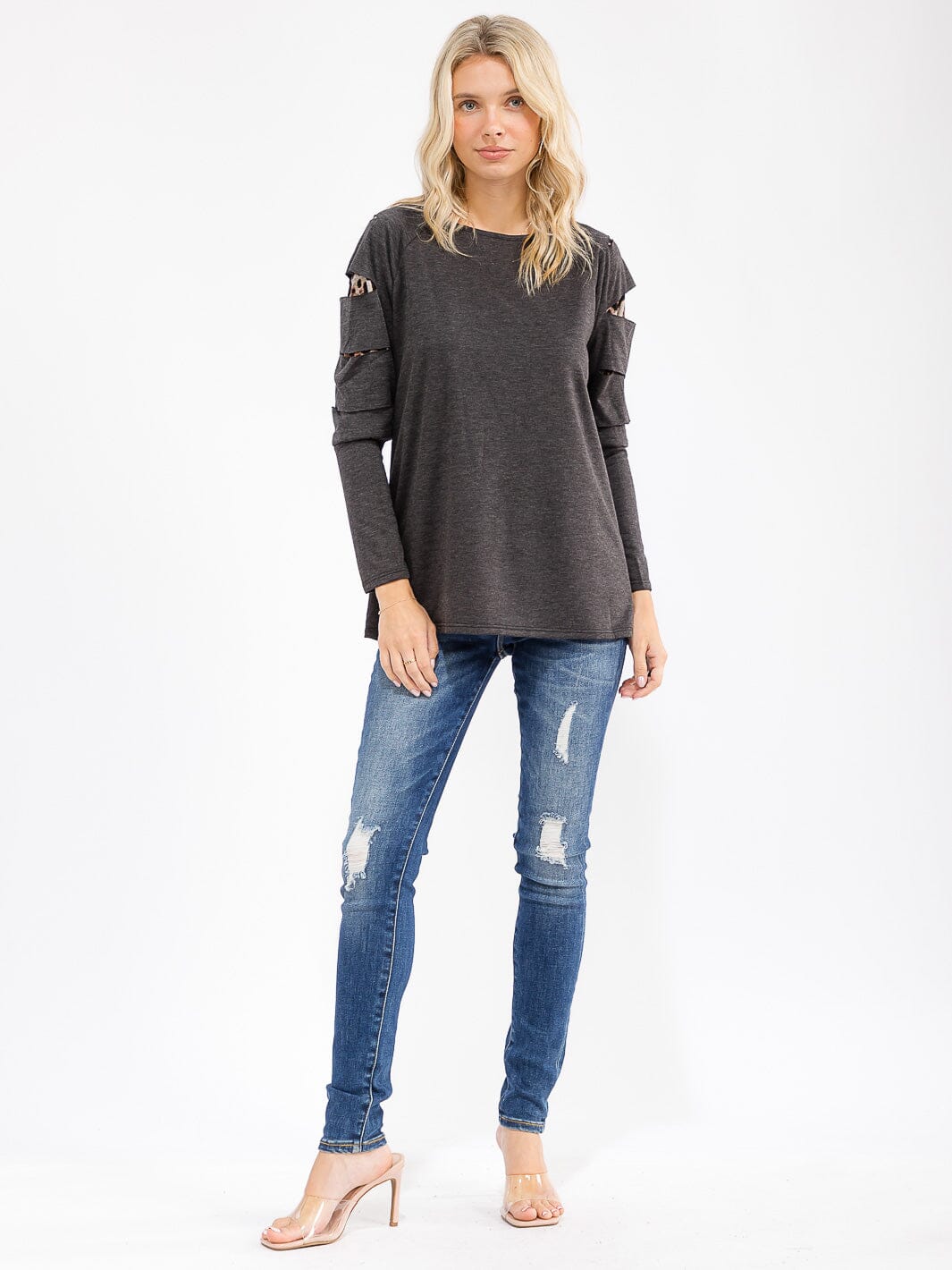 WOMEN'S LONG SLEEVE ANIMAL PRINT DETAILED LOOSE FIT TOP