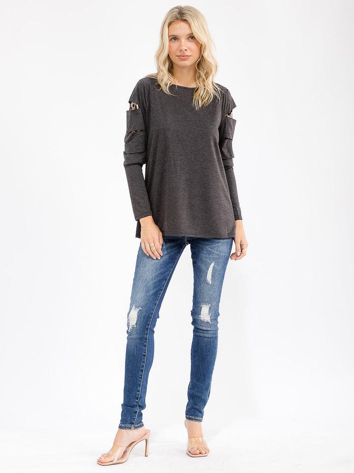 WOMEN'S LONG SLEEVE ANIMAL PRINT DETAILED LOOSE FIT TOP