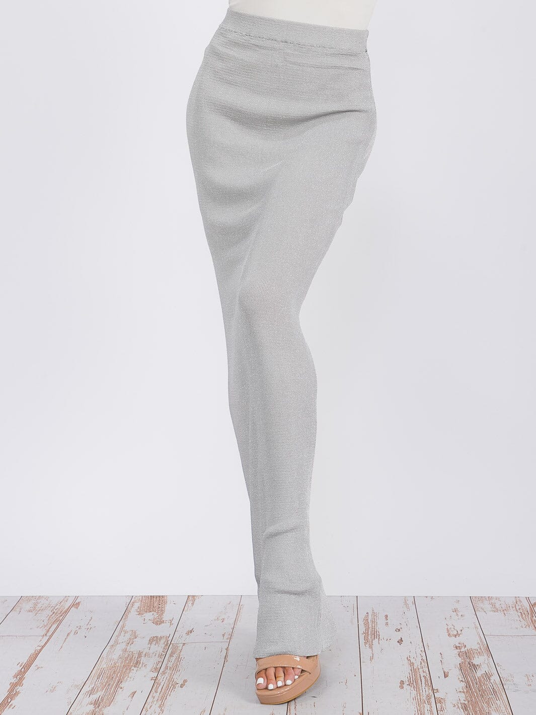 WOMEN'S ELASTIC WAIST SHIMMER PENCIL MAXI SKIRT