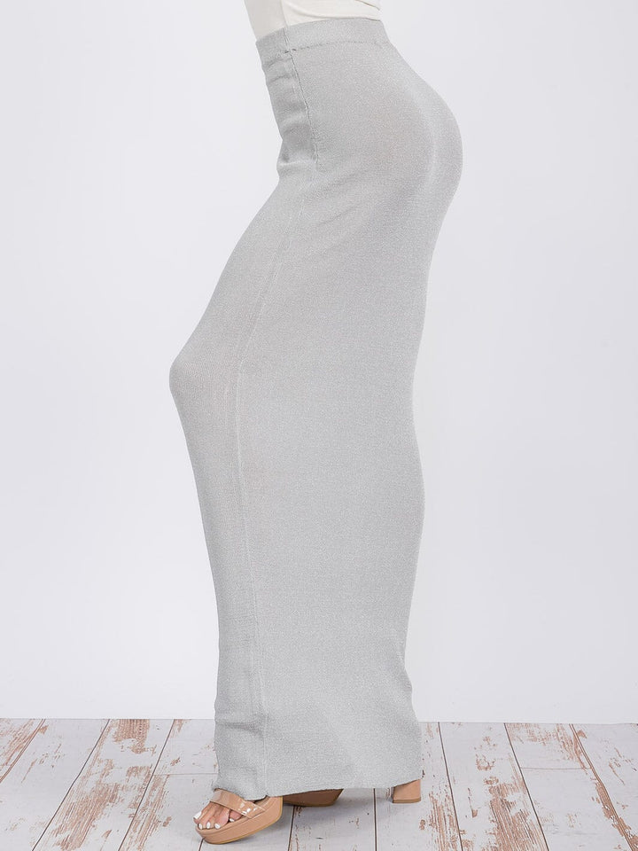 WOMEN'S ELASTIC WAIST SHIMMER PENCIL MAXI SKIRT