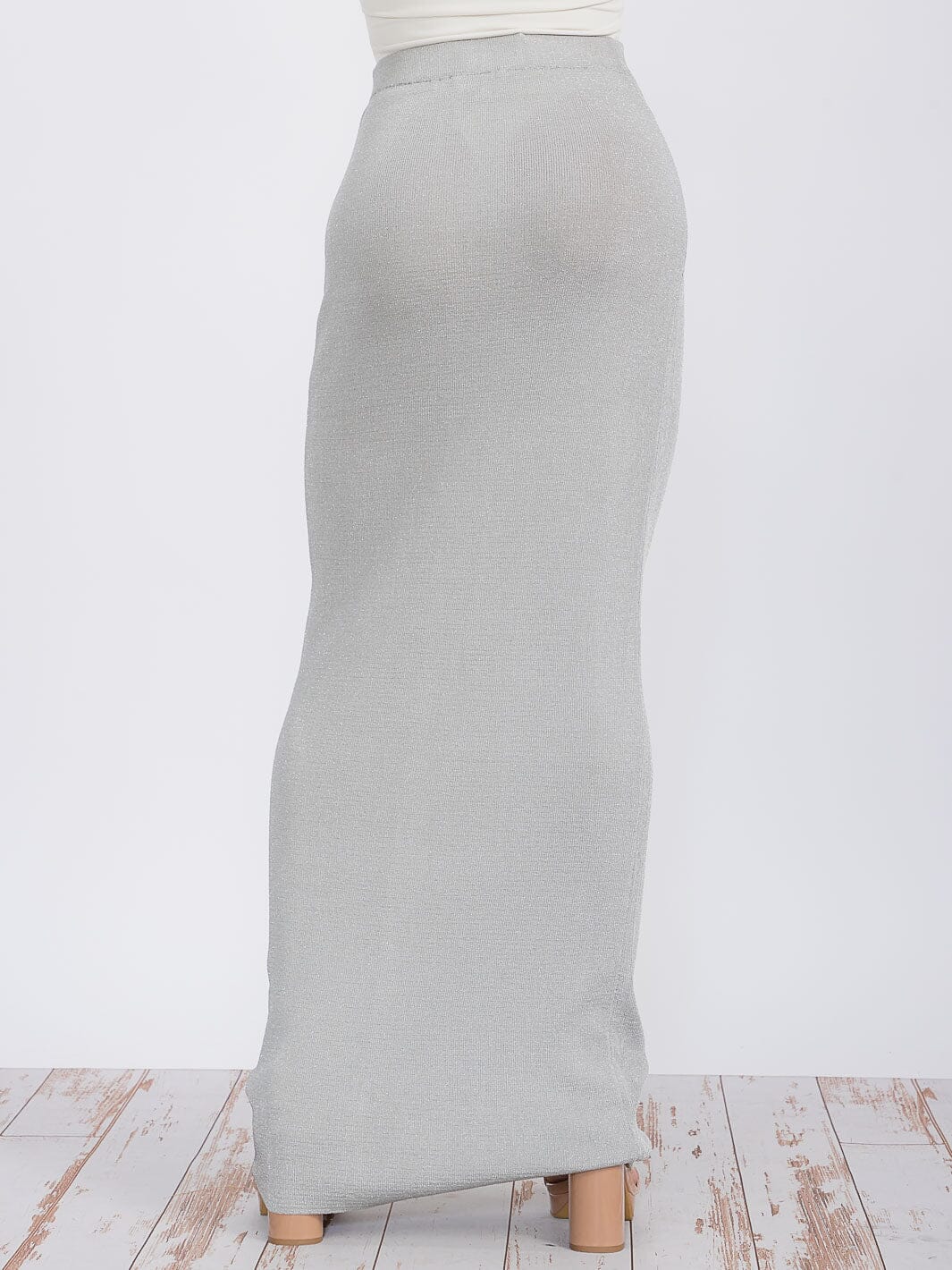 WOMEN'S ELASTIC WAIST SHIMMER PENCIL MAXI SKIRT