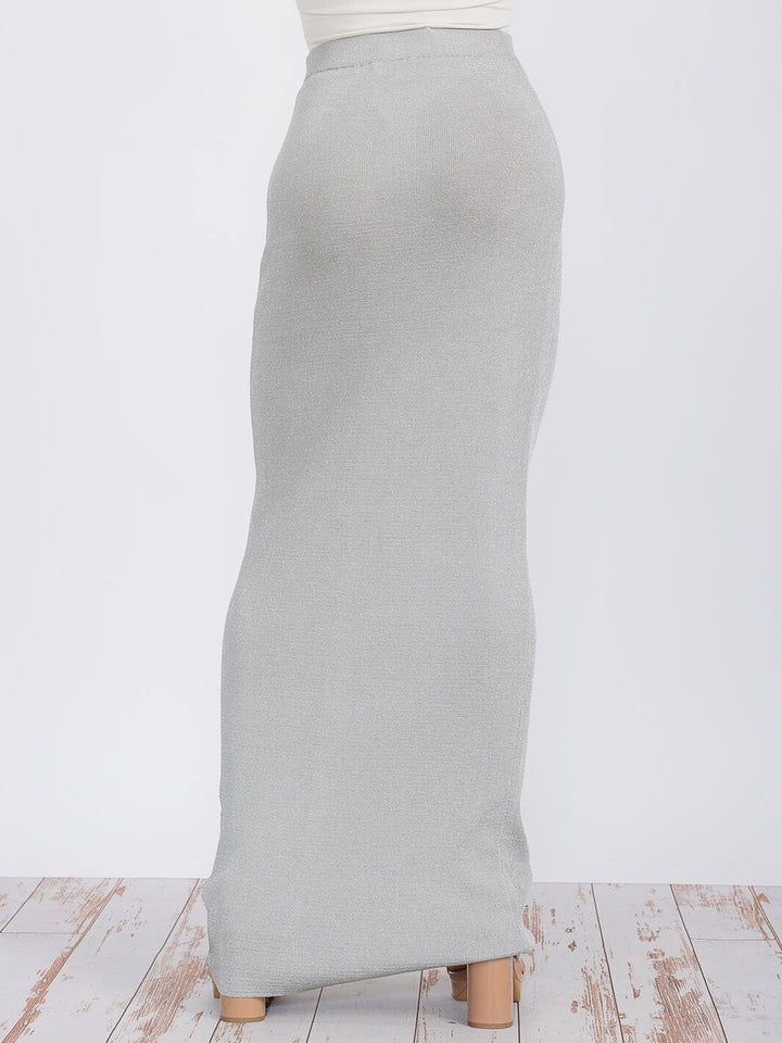 WOMEN'S ELASTIC WAIST SHIMMER PENCIL MAXI SKIRT