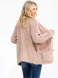 WOMEN'S LONG SLEEVE BUTTON CLOSURE FRONT POCKETS KNIT CARDIGAN