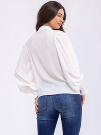 WOMEN'S LONG SLEEVE BUTTON UP LAC DETAILED BLOUSE