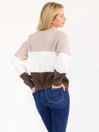 WOMEN'S LONG SLEEVE V-NECK PULLOVER COLORBLOCK SWEATER