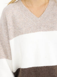 WOMEN'S LONG SLEEVE V-NECK PULLOVER COLORBLOCK SWEATER