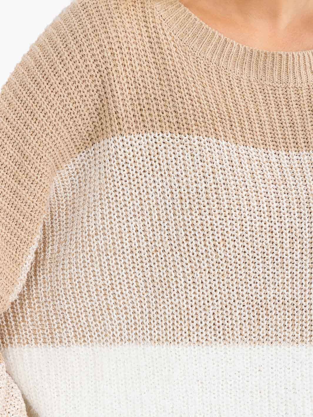 WOMEN'S LONG DETAILED SLEEVE COLORBLOCK KNIT PULLOVER SWEATER