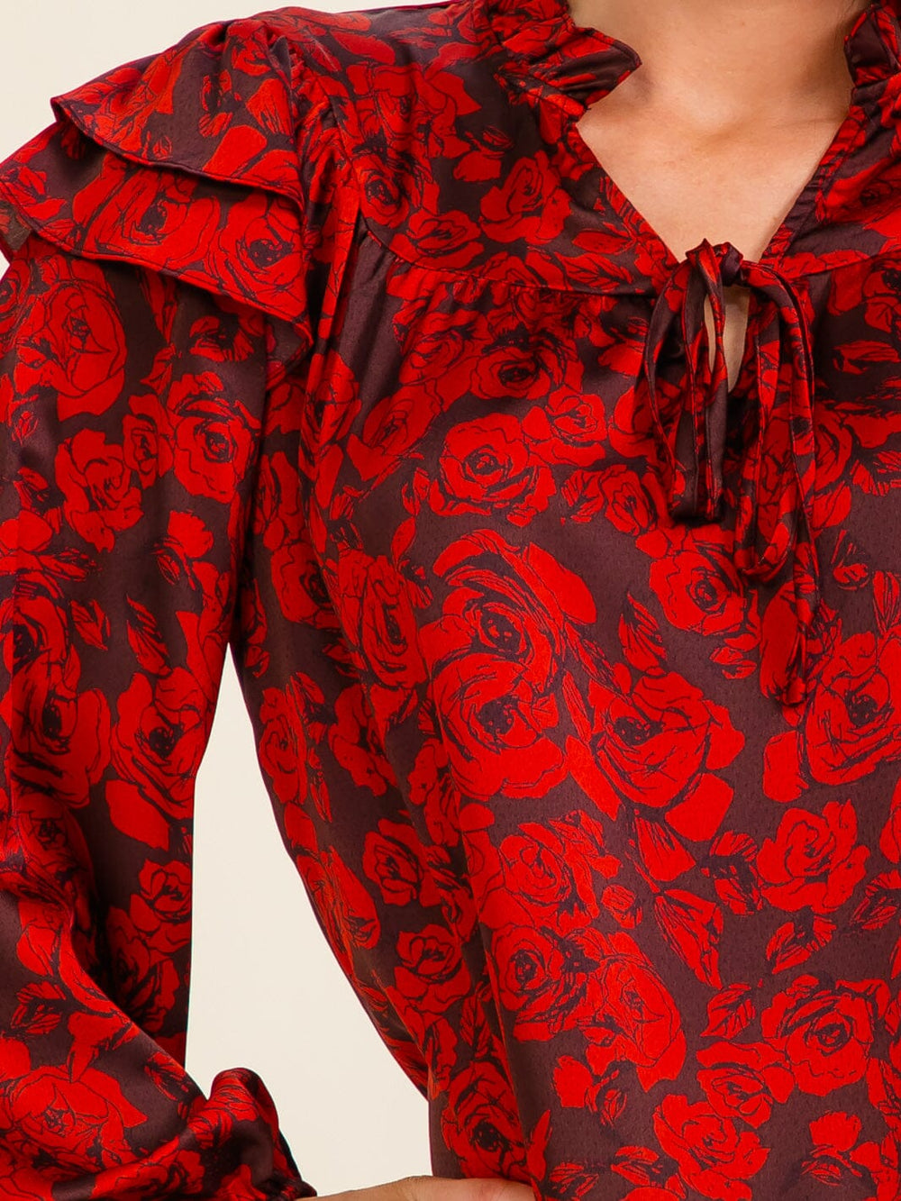 ENTRO WOMEN'S LONG RUFFLE SLEEVE V-NECK FLORAL PRINT BLOUSE