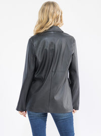 WOMEN'S LONG SLEEVE BUTTON CLOSURE PU PLEATHER BLAZER