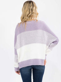 WOMEN'S LONG DETAILED SLEEVE COLORBLOCK KNIT PULLOVER SWEATER