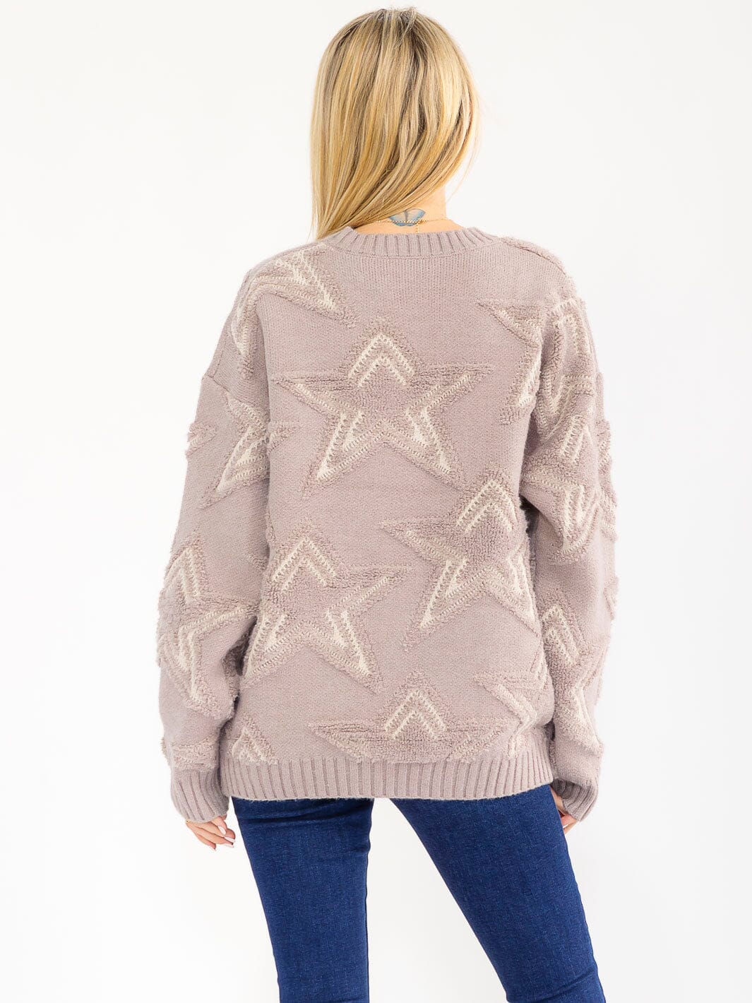 WOMEN'S LONG SLEEVE PULLOVER STARS PRINT KNIT SWEATER