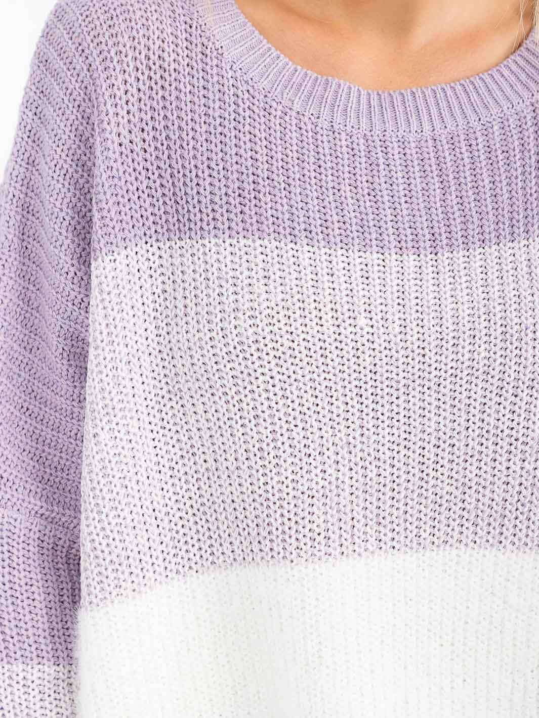 WOMEN'S LONG DETAILED SLEEVE COLORBLOCK KNIT PULLOVER SWEATER