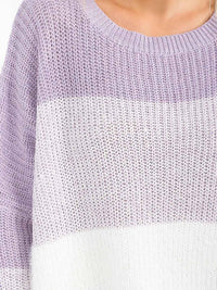 WOMEN'S LONG DETAILED SLEEVE COLORBLOCK KNIT PULLOVER SWEATER