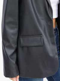WOMEN'S LONG SLEEVE BUTTON CLOSURE PU PLEATHER BLAZER
