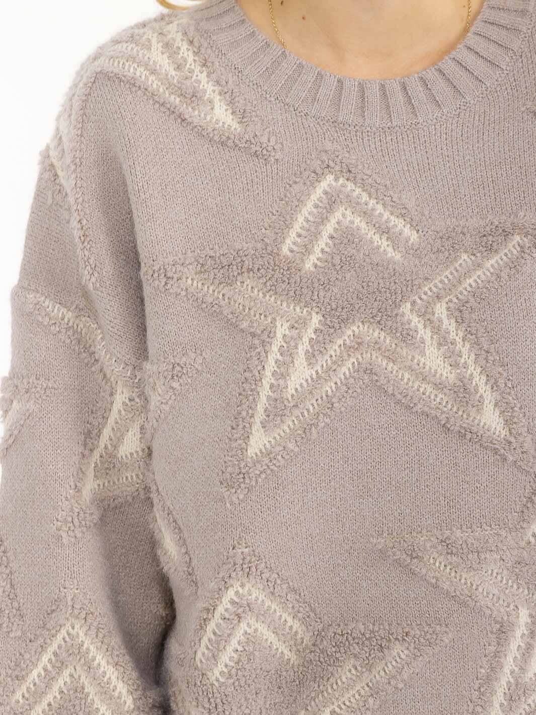 WOMEN'S LONG SLEEVE PULLOVER STARS PRINT KNIT SWEATER