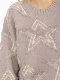 WOMEN'S LONG SLEEVE PULLOVER STARS PRINT KNIT SWEATER