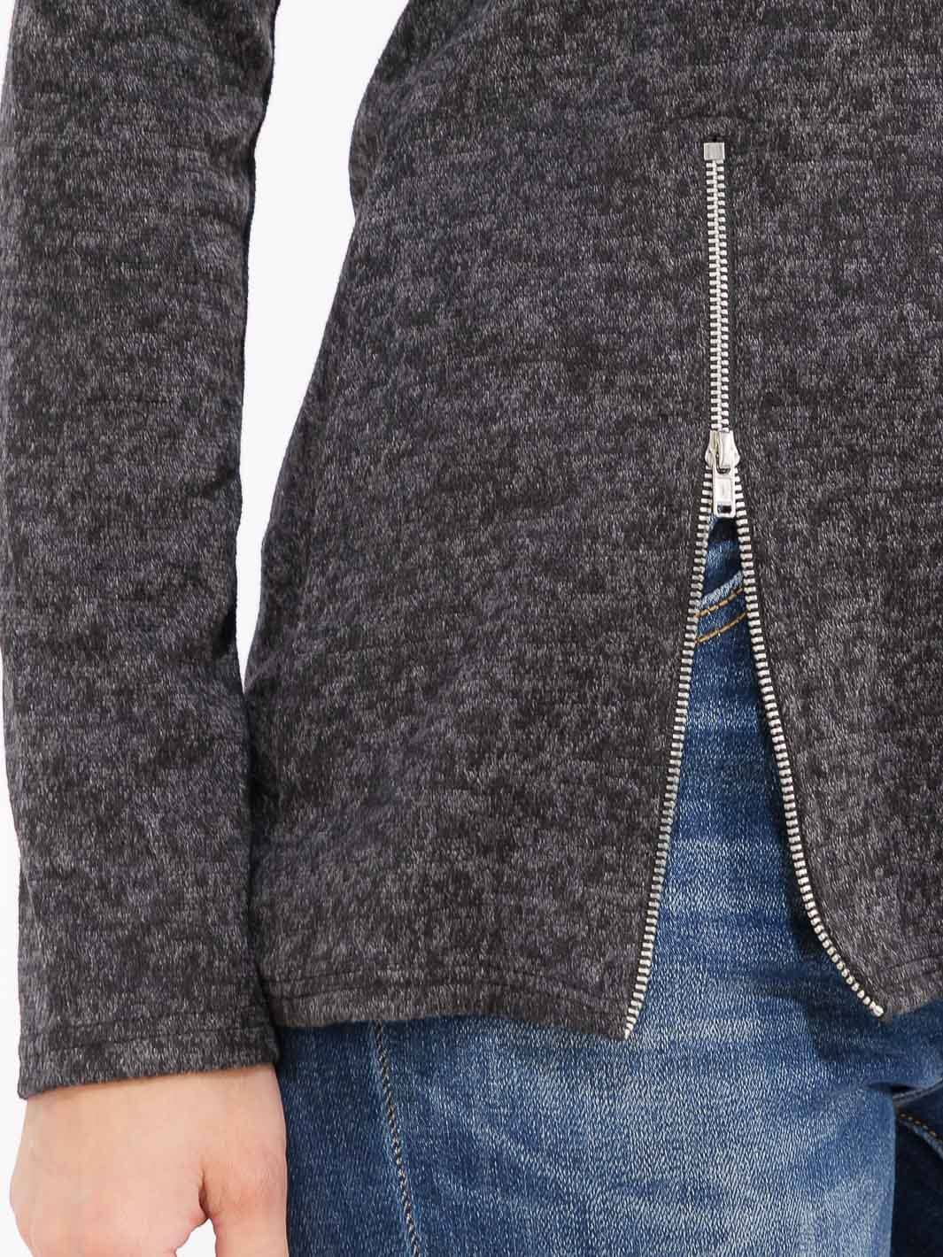 WOMEN'S LONG SLEEVE FRONT ZIPPER DETAILED TOP