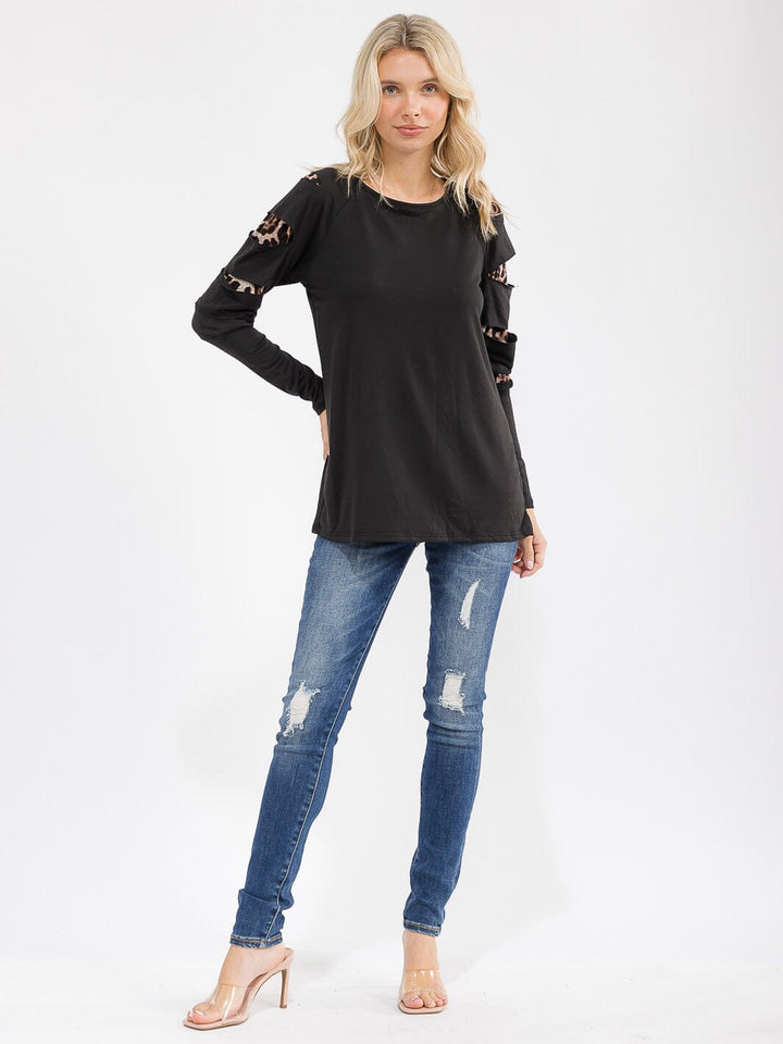 WOMEN'S LONG SLEEVE ANIMAL PRINT DETAILED LOOSE FIT TOP