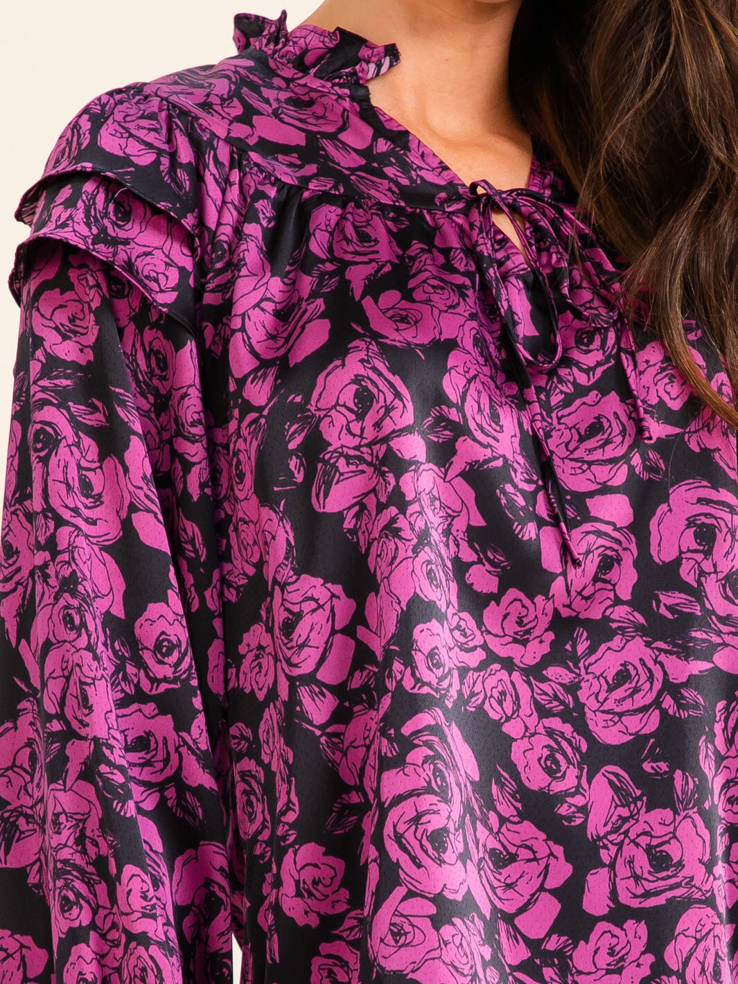 ENTRO WOMEN'S LONG RUFFLE SLEEVE V-NECK FLORAL PRINT BLOUSE