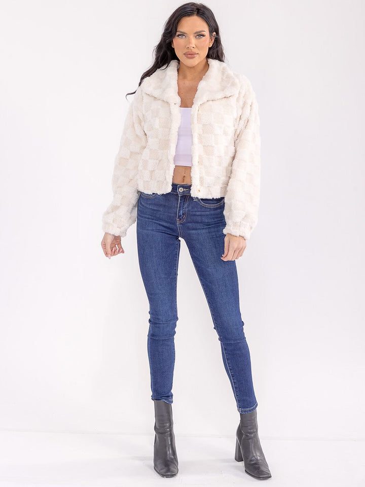 WOMEN'S LONG SLEEVE BUTTON CLOSURE POCKETS FUZZY JACKET