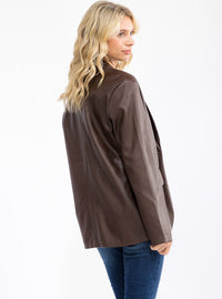 WOMEN'S LONG SLEEVE BUTTON CLOSURE PU PLEATHER BLAZER