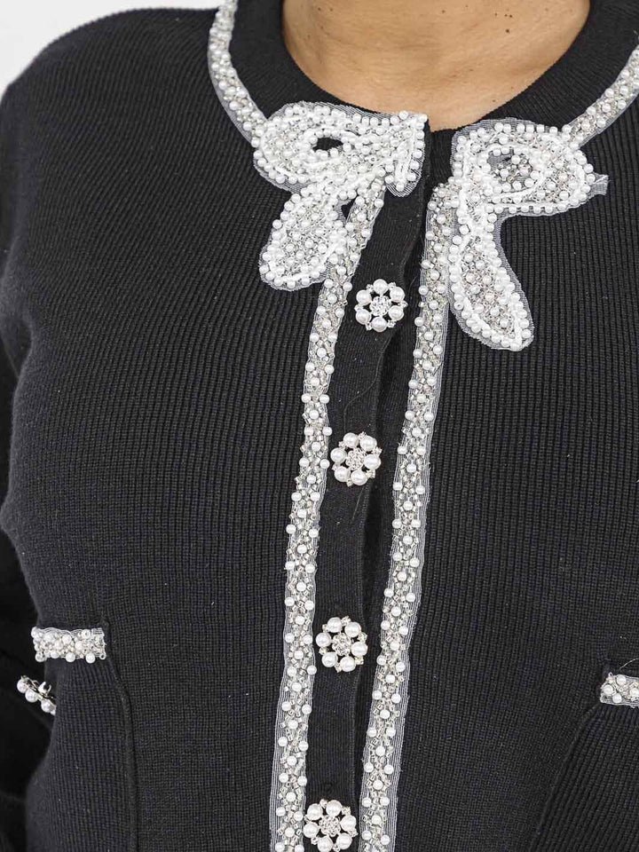 WOMEN'S LONG SLEEVE BLOUSE & ELASTIC WAIST SKIRT PEARL DETAILED 2PC.SET